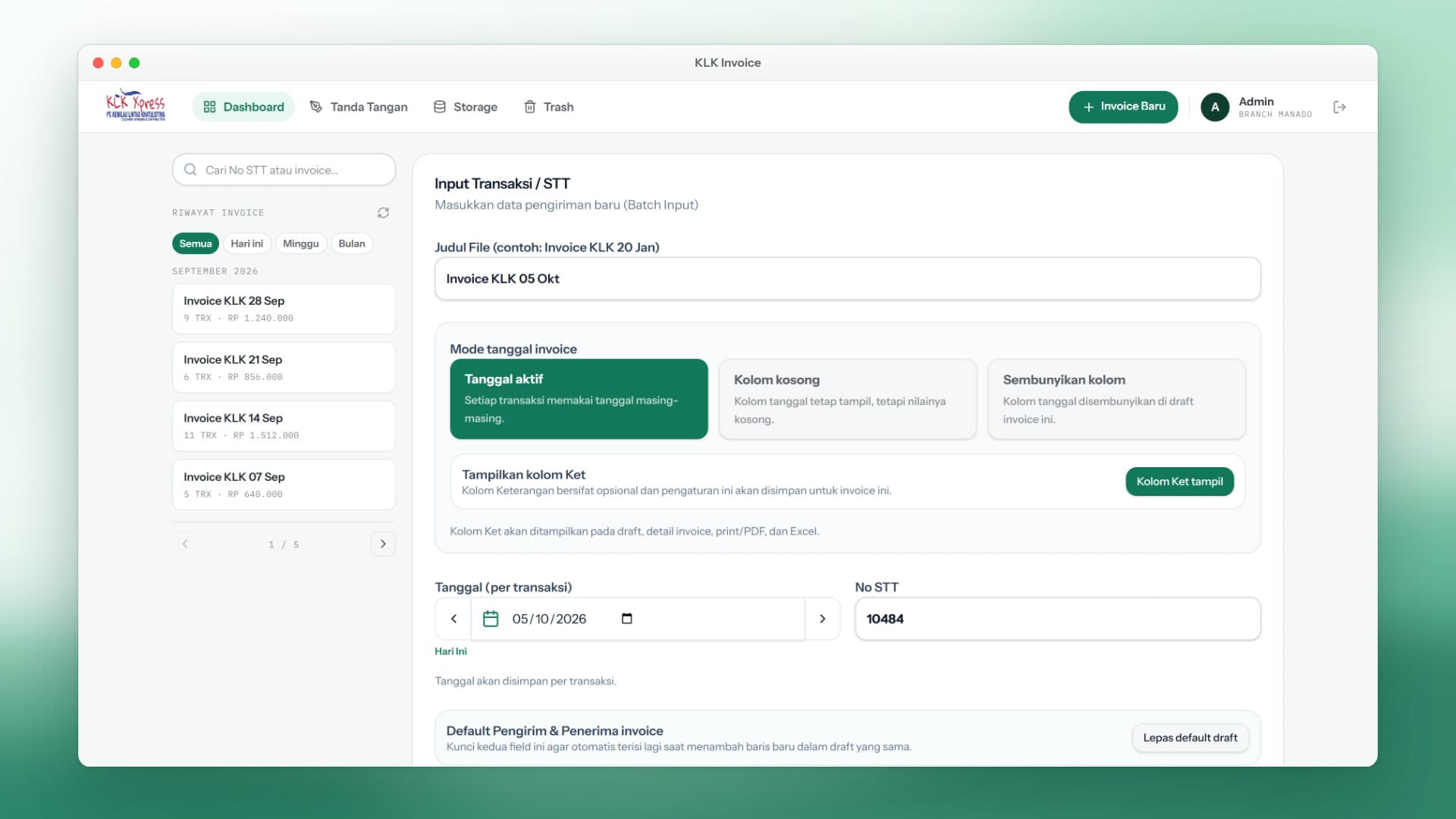 KLK Invoice Management System application preview